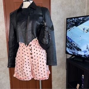 women's pink high-waisted polka dot paperbag shorts size 2 by Who What Wear